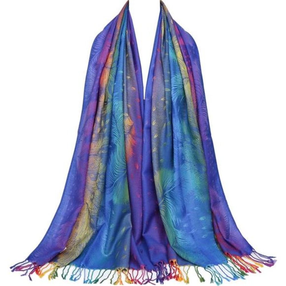 Colorful flowers Jacquard cotton pashmina Women Wrap Shawl tassels Scarves